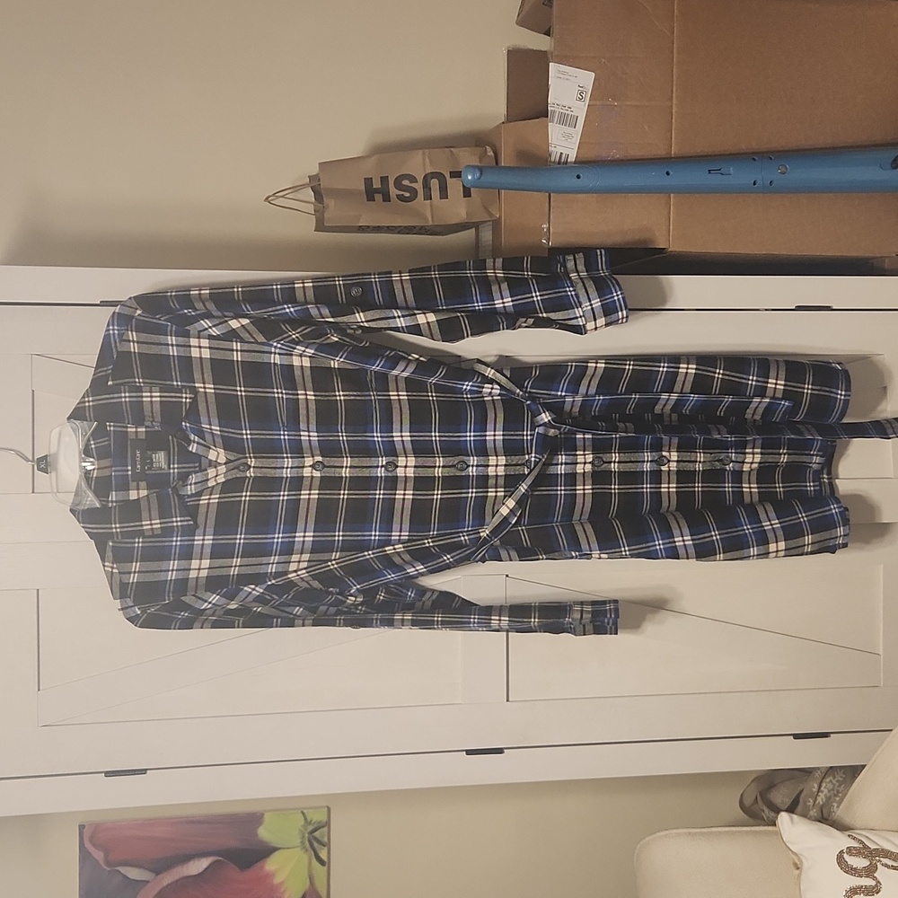 Karen Kane blue plaid shirtdress, size large